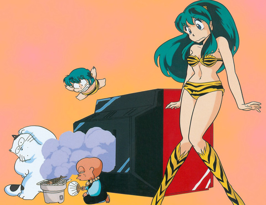 bikini, green_hair, horns, kotatsu_neko, legs, long_hair, lum, oni, sakuranbou, swimsuit, ten_(urusei_yatsura), urusei_yatsura