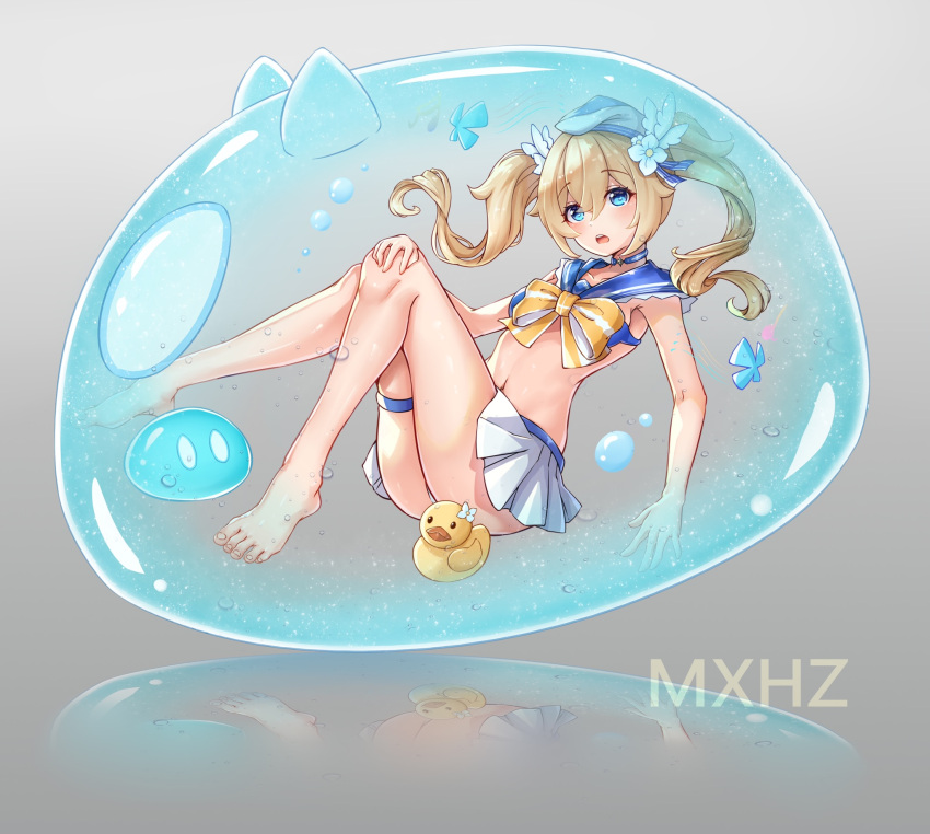 1girl, :o, adapted_costume, alternate_costume, armpits, ass, bangs, barbara_(genshin_impact)