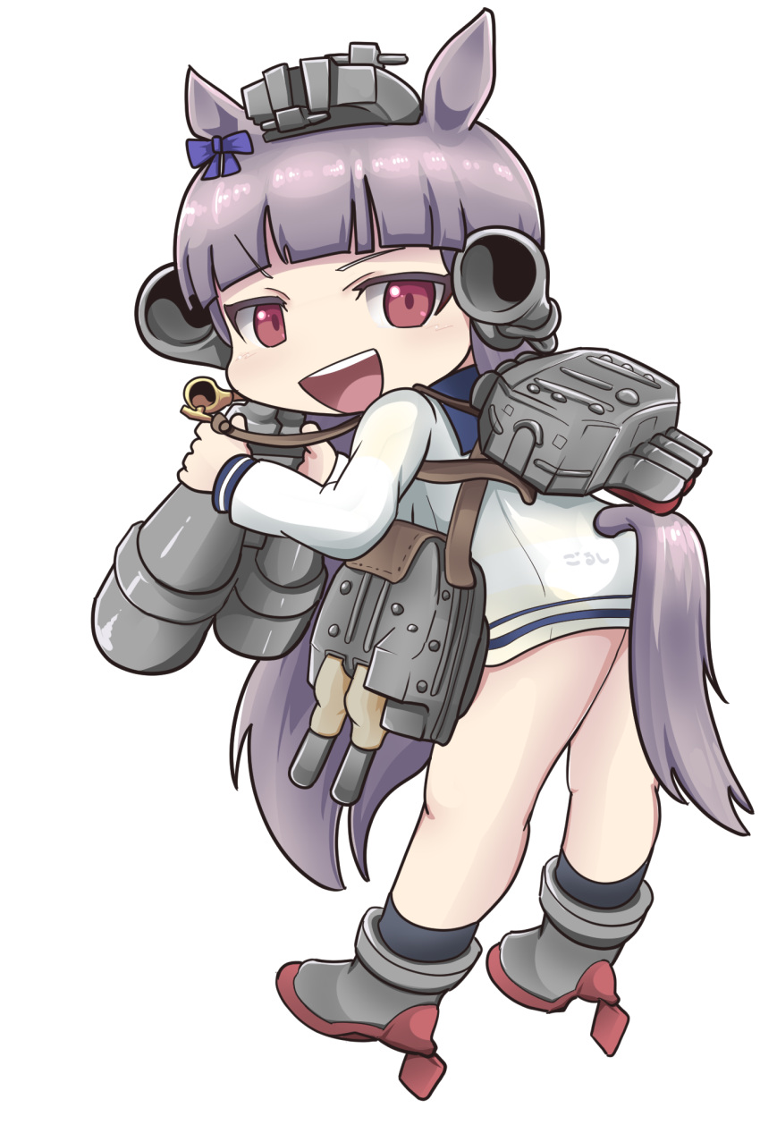 1girl, animal_ears, ankle_socks, bangs, binoculars, black_skirt, blunt_bangs, bow