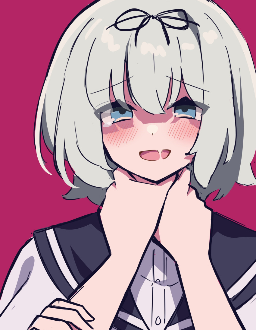 2girls, absurdres, bangs, black_ribbon, black_sailor_collar, blouse, blue_eyes, blush