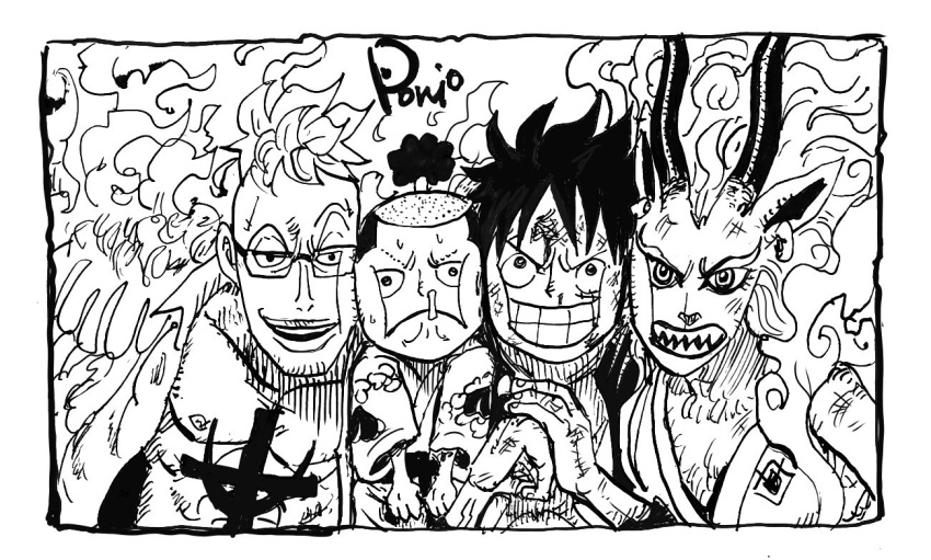 >:), 1girl, 3boys, alternate_form, animal_ears, animal_nose, artist_name, blood
