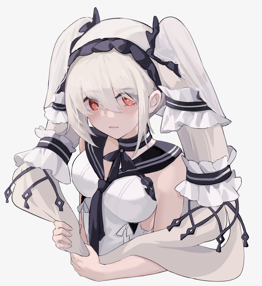 1girl, azur_lane, black_neckwear, black_sailor_collar, bow_dress, breasts, dress, feather_dress