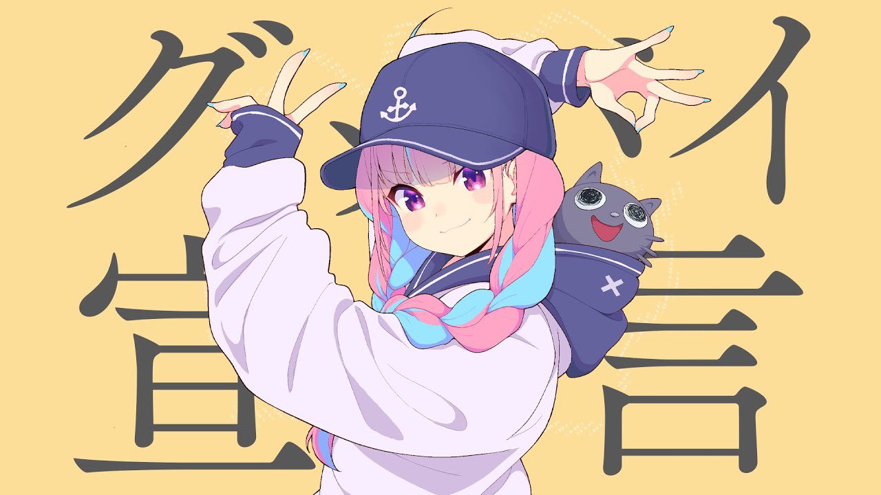 1girl, anchor_symbol, bangs, baseball_cap, blue_hair, blue_headwear, blue_nails, blunt_bangs