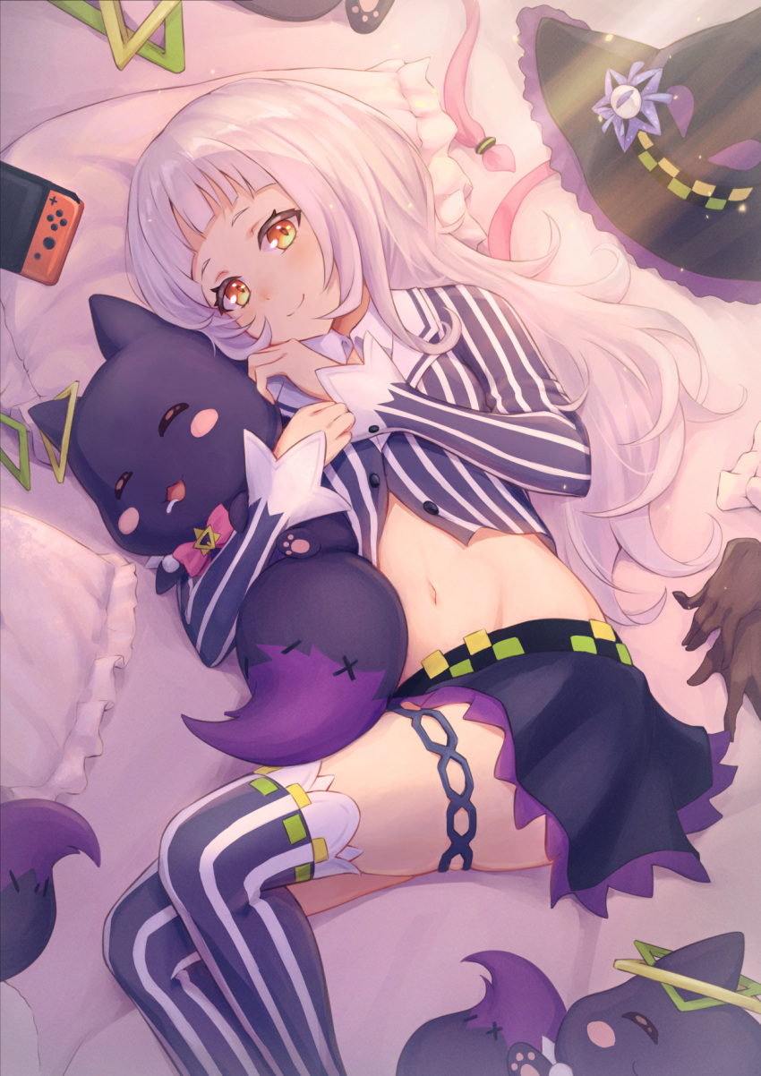 1girl, alternate_hairstyle, aonikuro, bangs, black_headwear, black_skirt, blunt_bangs, blush