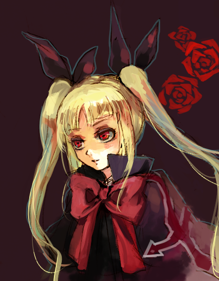 blazblue, blonde_hair, bow, flower, gothic_lolita, hair_ribbon, lolita_fashion, okisute