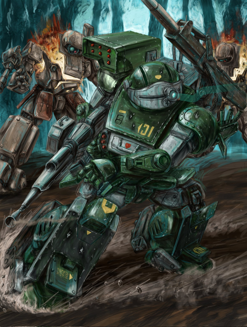 burglary_dog, dust, erdspinne, explosion, fire, gun, highres, holding