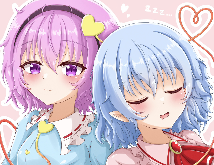 2girls, absurdres, bangs, black_hairband, blouse, blue_blouse, blue_hair, blue_sleeves