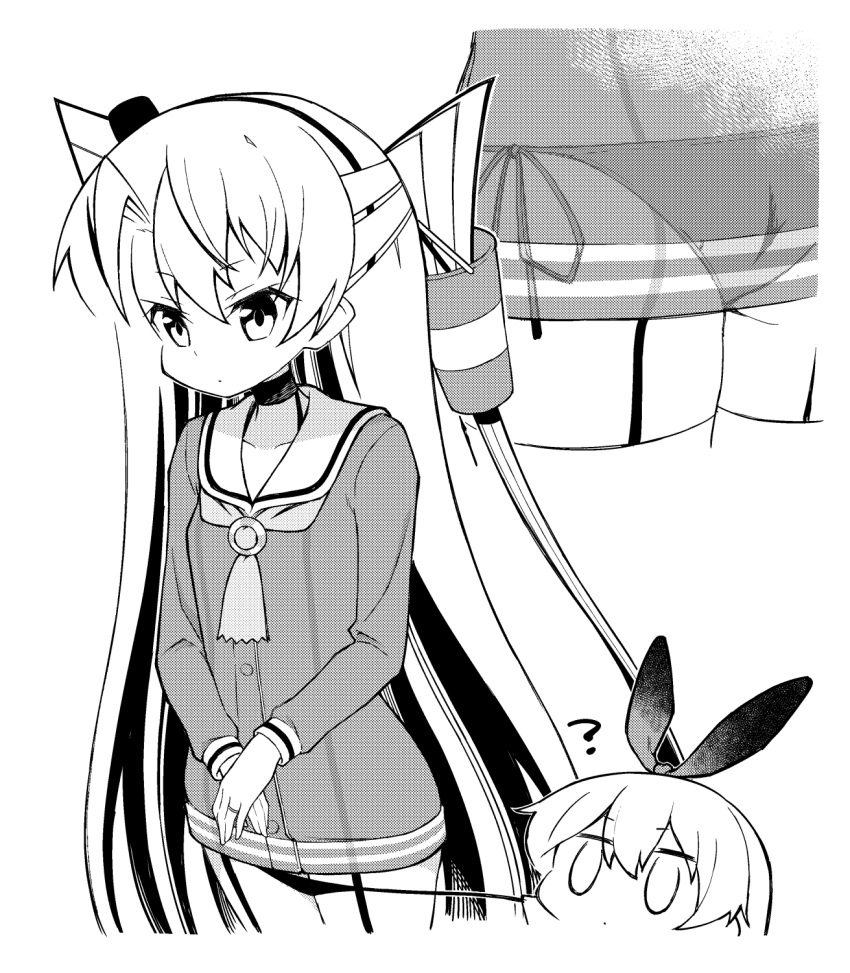 2girls, amatsukaze_(kancolle), assisted_exposure, ataru_(ataru-littlebird), chibi, choker, commentary_request, dress