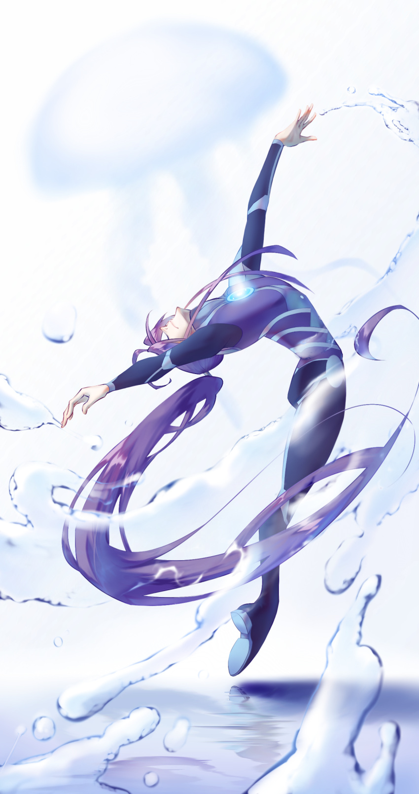 1boy, absurdres, bending_backward, blurry, blurry_background, bodysuit, buzhengjing_zhi_bi, closed_eyes