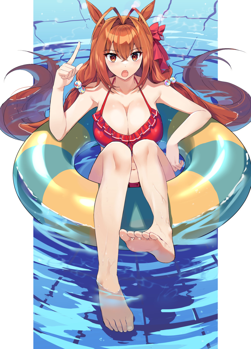 absurdres, animal_ears, bare_arms, bare_back, bare_shoulders, barefoot, breasts, brown_eyes
