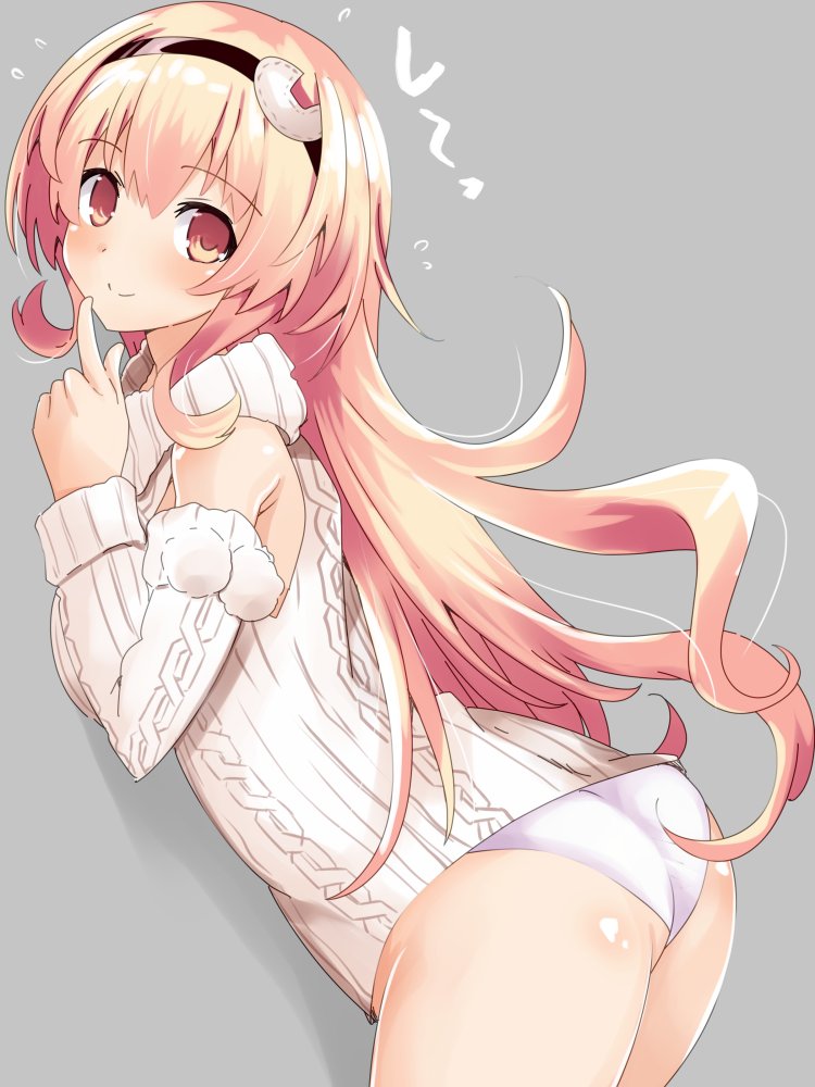 1girl, ass, bangs, blush, compa, eyebrows_visible_through_hair, grey_background, hair_between_eyes