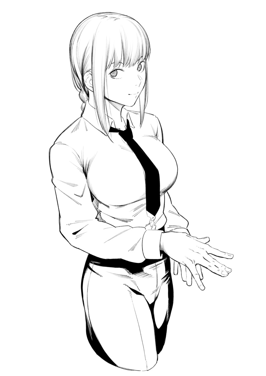 1girl, absurdres, braid, breasts, chainsaw_man, closed_mouth, collared_shirt, cropped_legs