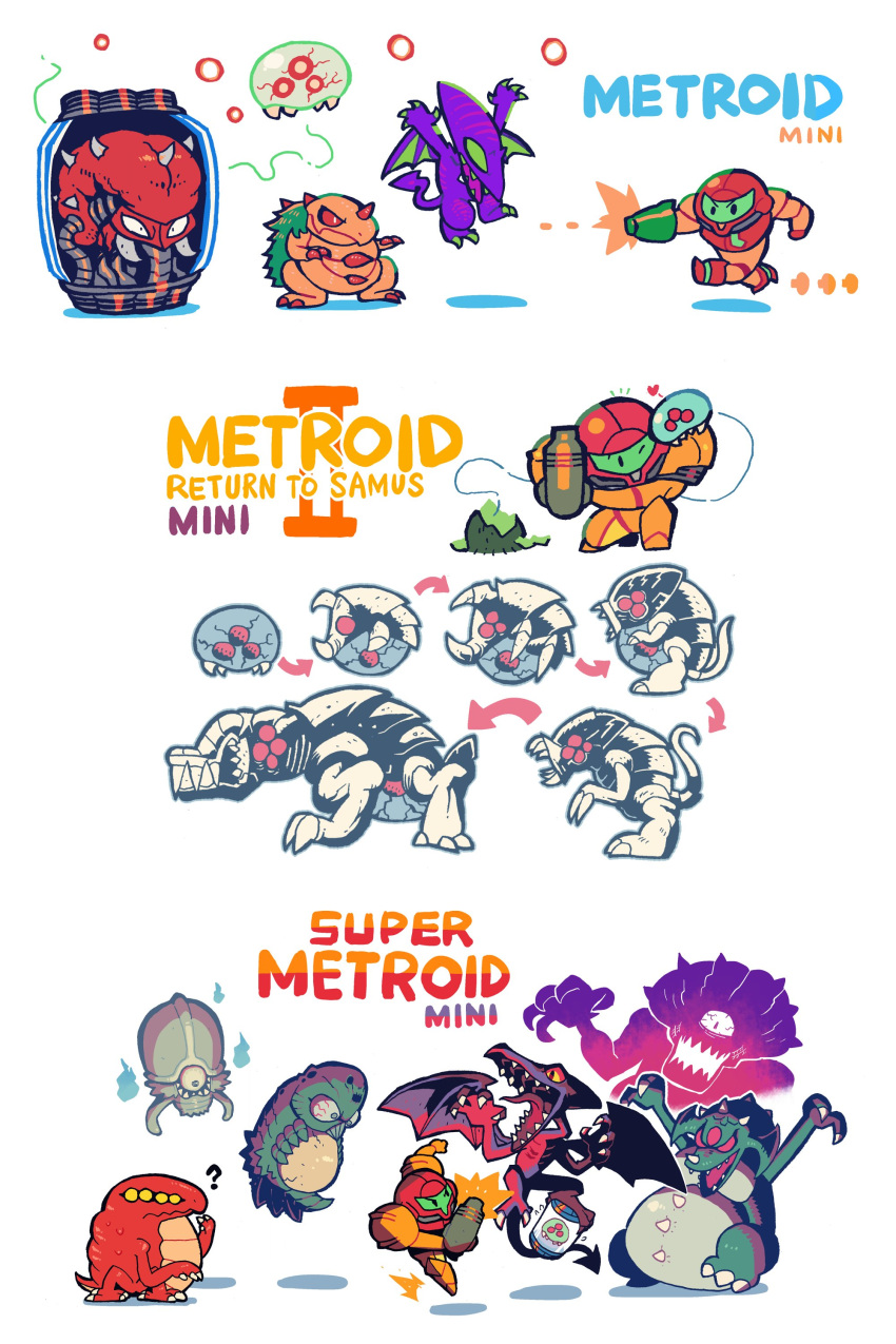 1girl, absurdres, alpha_metroid, chibi, crocomire, draygon, english_text, engrish_text