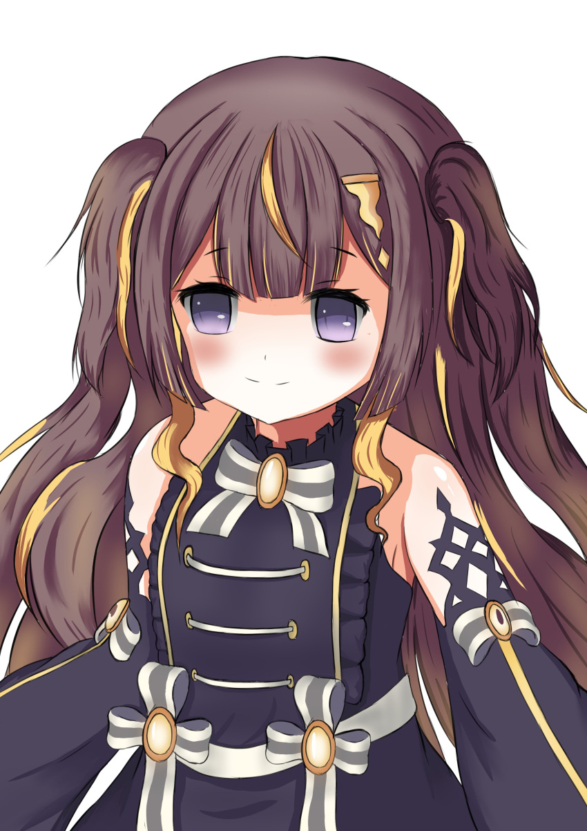 1girl, absurdres, anya_melfissa, bangs, black_dress, blonde_hair, brown_hair, detached_sleeves