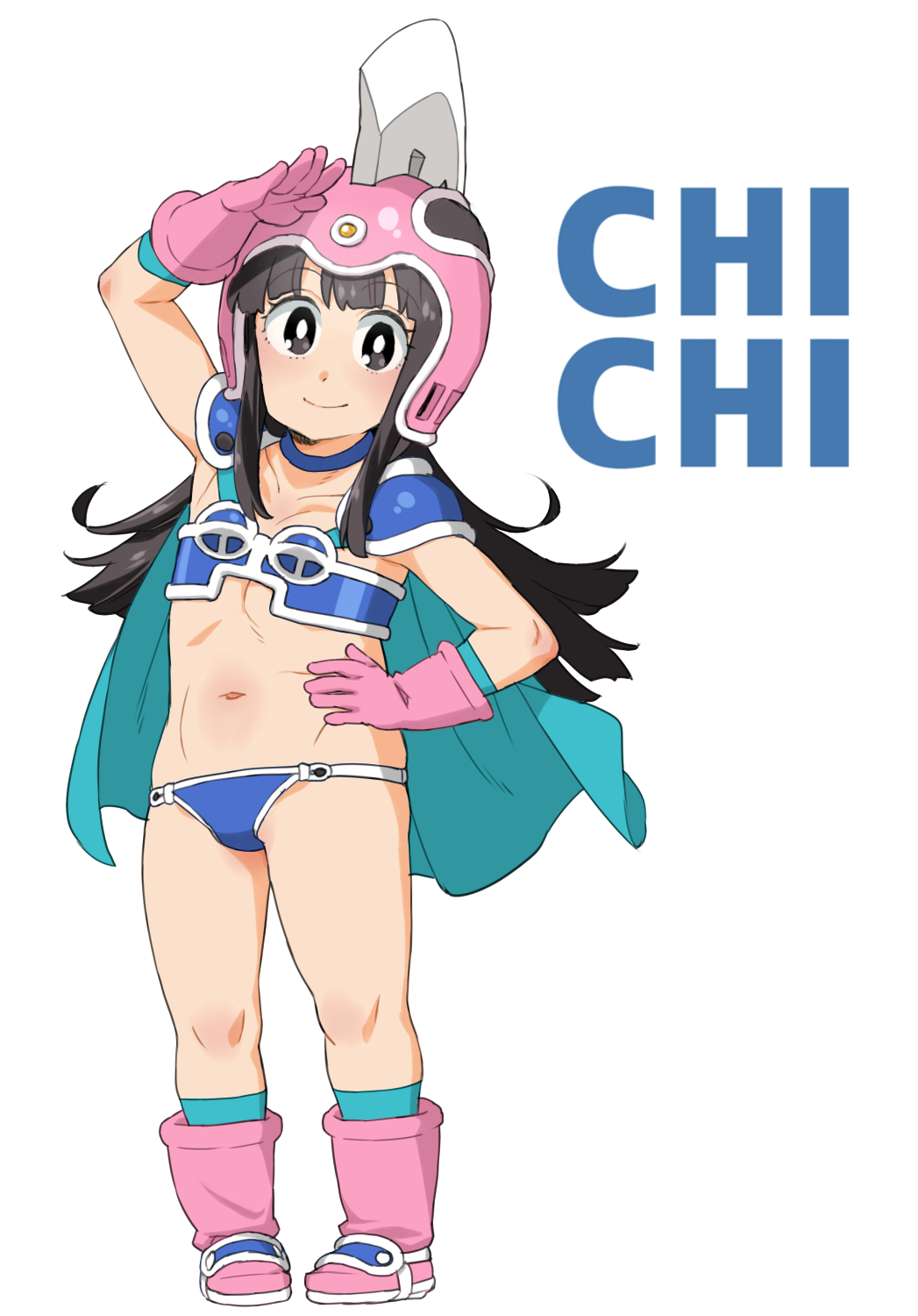 1girl, arm_up, armor, armpits, bikini, bikini_armor, black_eyes, black_hair