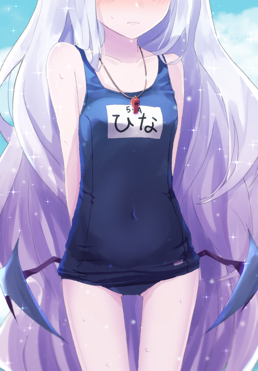 1girl, ass_visible_through_thighs, bare_arms, bare_shoulders, blue_archive, blush, breasts, closed_mouth