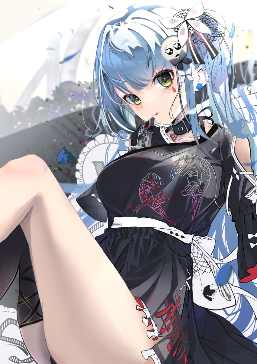 1girl, absurdres, asymmetrical_legwear, bangs, belt_bow, black_choker, black_dress, black_panties