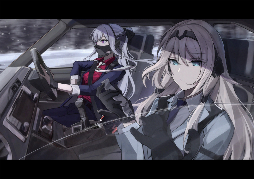 2girls, absurdres, ak-12_(girls_frontline), an-94_(girls_frontline), aqua_eyes, black_cat, black_gloves, blazer