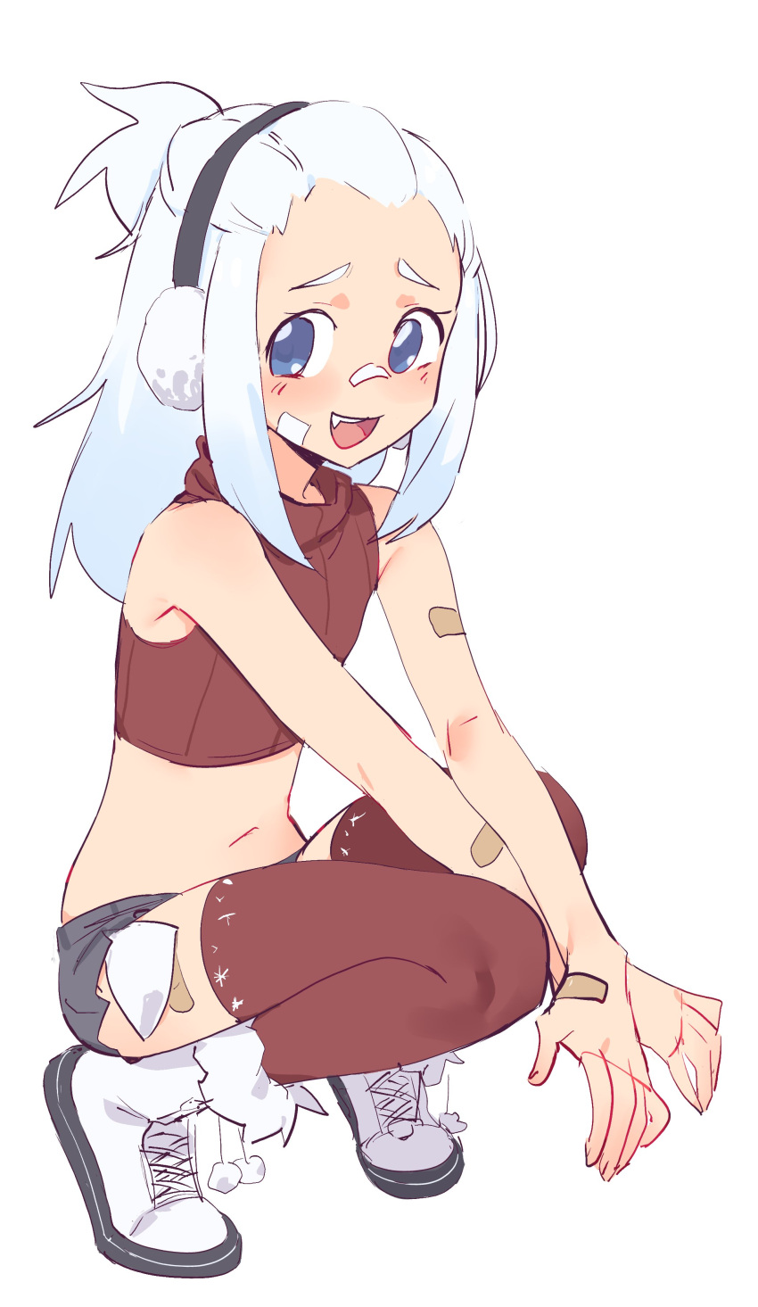 1boy, :d, absurdres, bandaid, bandaid_on_arm, bandaid_on_cheek, bandaid_on_nose, blue_eyes
