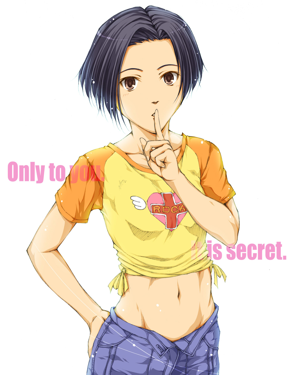 brown_eyes, highres, jeans, kobayakawa_rinko, love_plus, midriff, open_fly, raglan_sleeves