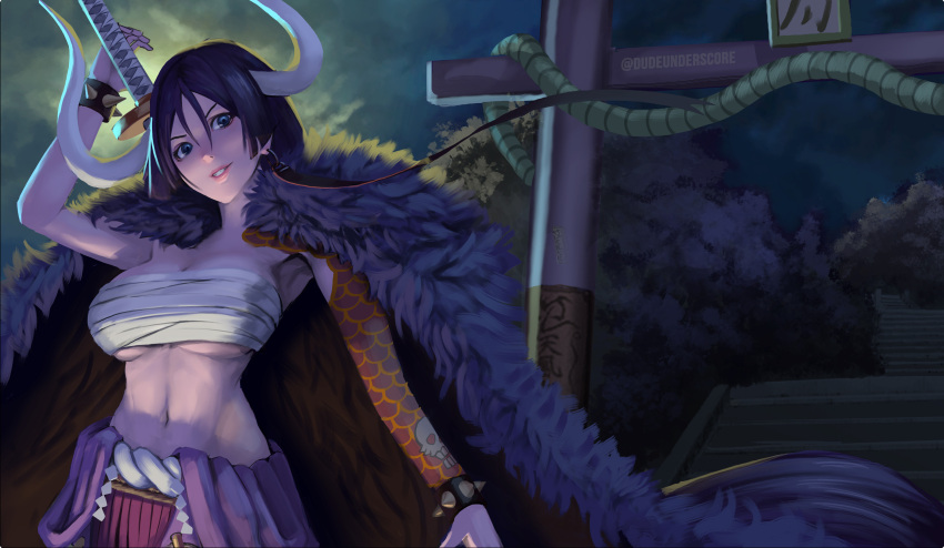 1girl, absurdres, adapted_costume, alternate_costume, architecture, arm_tattoo, blue_eyes, bracelet