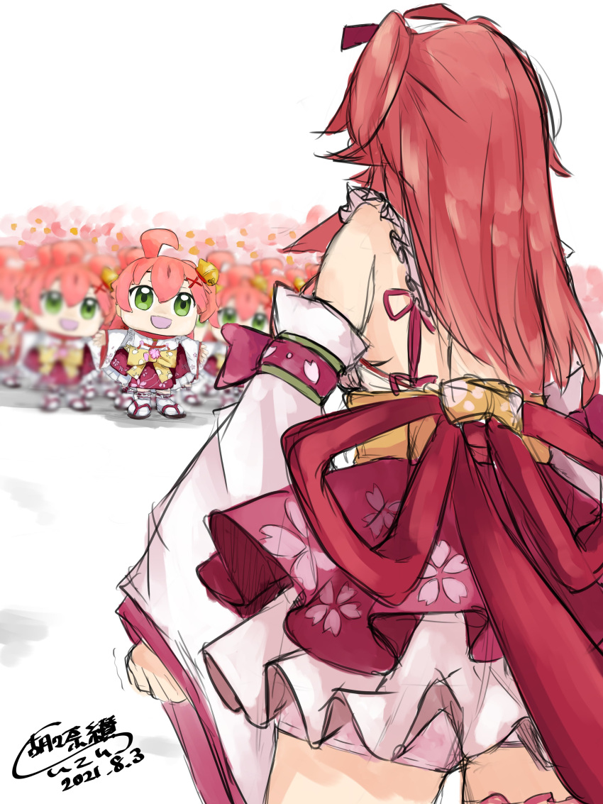 6+girls, absurdres, ahoge, cherry_blossom_print, chibi, detached_sleeves, faceoff, floral_print