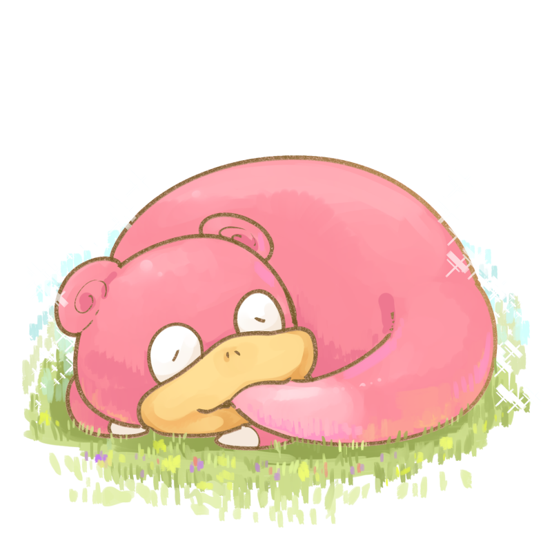 full_body, gen_1_pokemon, grass, no_humans, pokemon, pokemon_(creature), sleeping, slowpoke