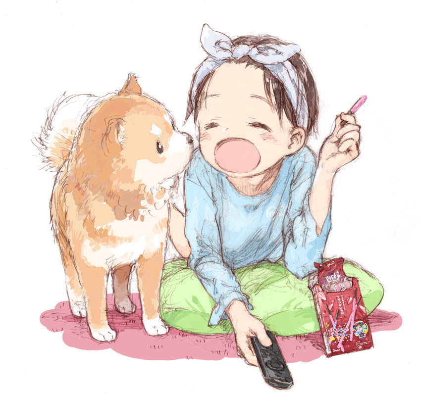 1girl, ^_^, ^o^, all_fours, animal, bangs_pinned_back, barasui, blue_hairband