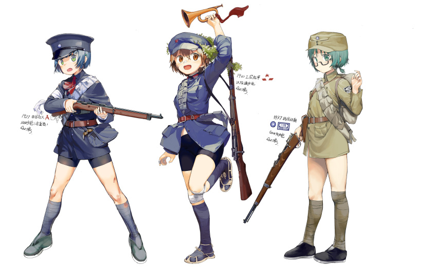 1girl, :o, absurdres, ammunition, ammunition_belt, ammunition_pouch, asymmetrical_legwear, backpack