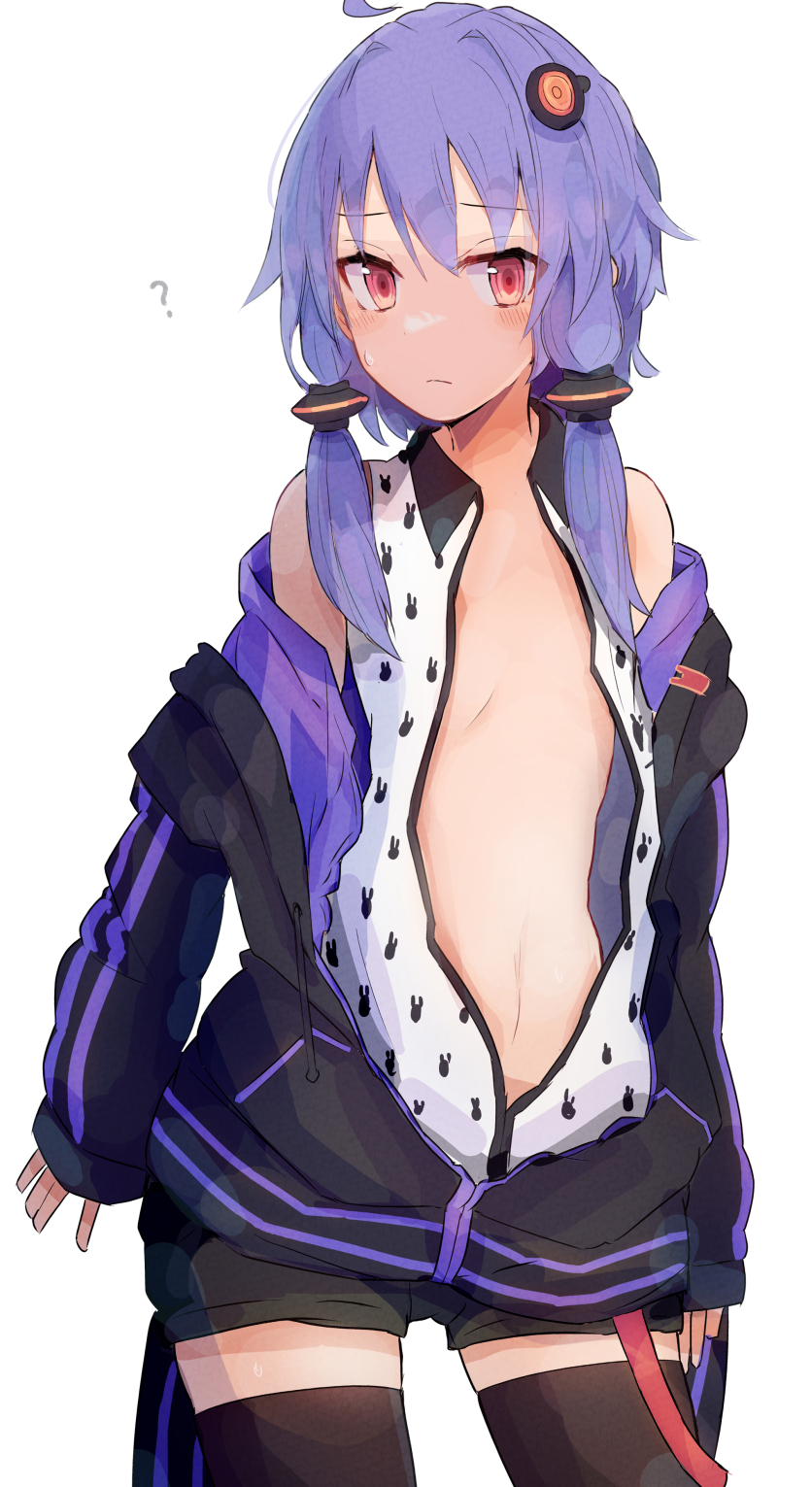 1girl, ?, a.i._voice, animal_print, belt, black_jacket, black_legwear, black_shorts