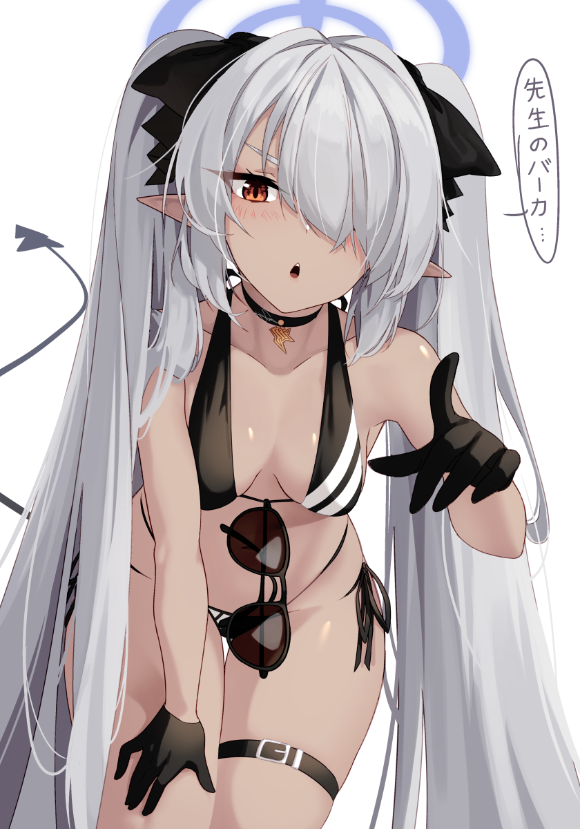 1girl, bangs, bare_arms, bare_shoulders, bikini, black-framed_eyewear, black_bikini, black_bow
