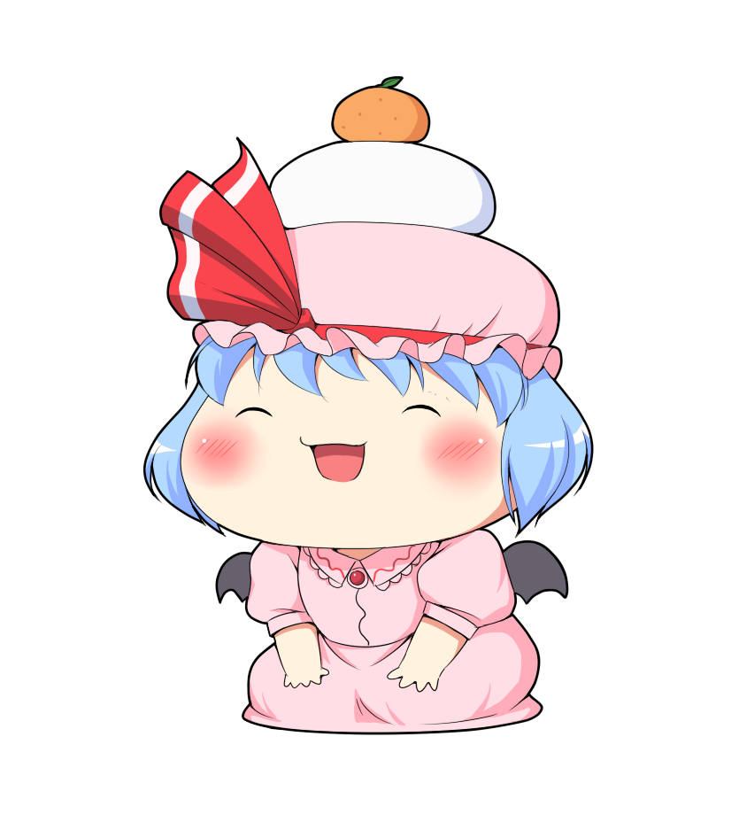 bad_id, balancing, blush, bodied_yukkuri, chibi, closed_eyes, food, fruit