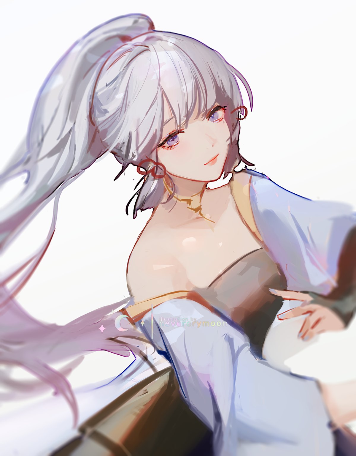 1girl, alternate_costume, bangs, bridal_gauntlets, genshin_impact, highres, kamisato_ayaka, light_blue_hair