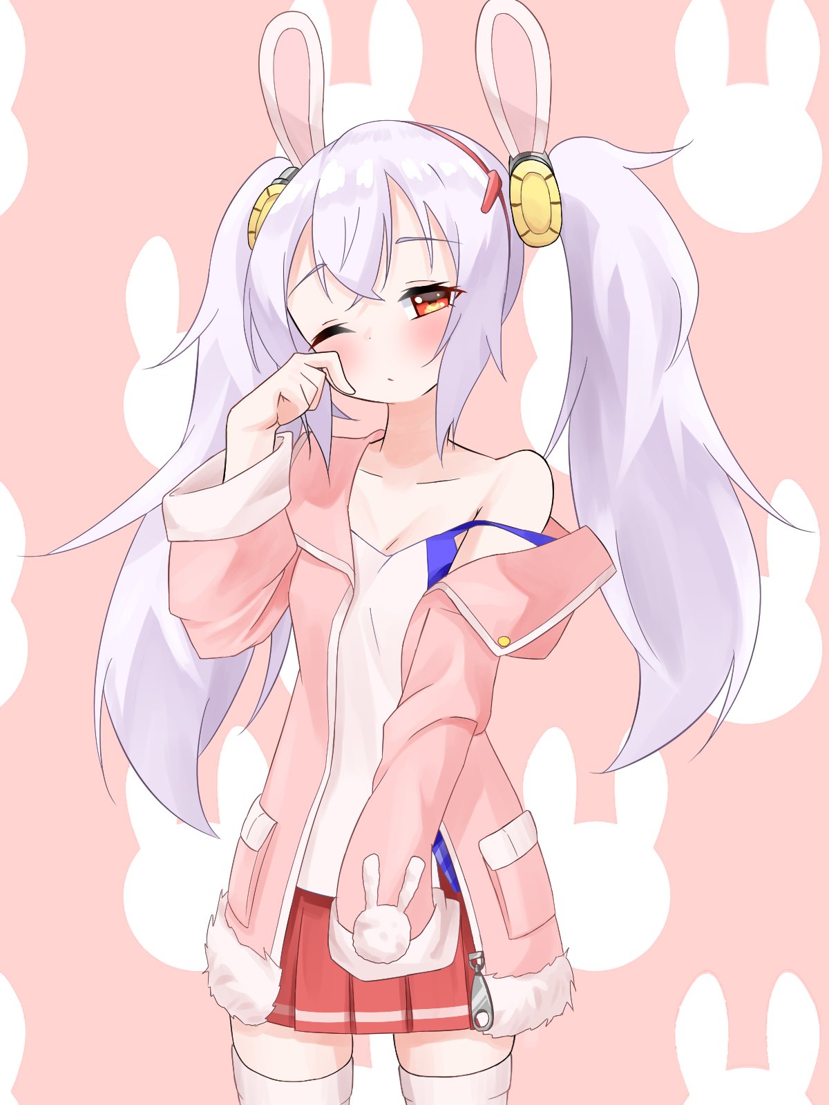 1girl, animal_ears, animal_print, azur_lane, bangs, bunny_print, collarbone, commentary_request