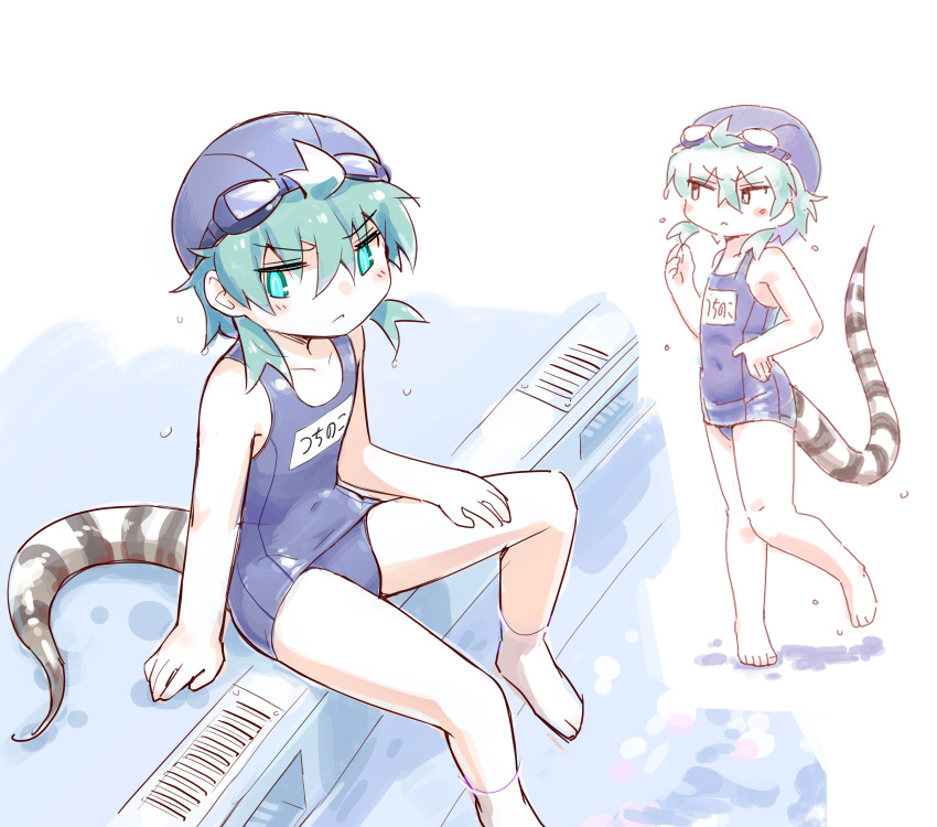 0x0082, 1girl, absurdres, alternate_costume, bare_legs, bare_shoulders, barefoot, blue_eyes