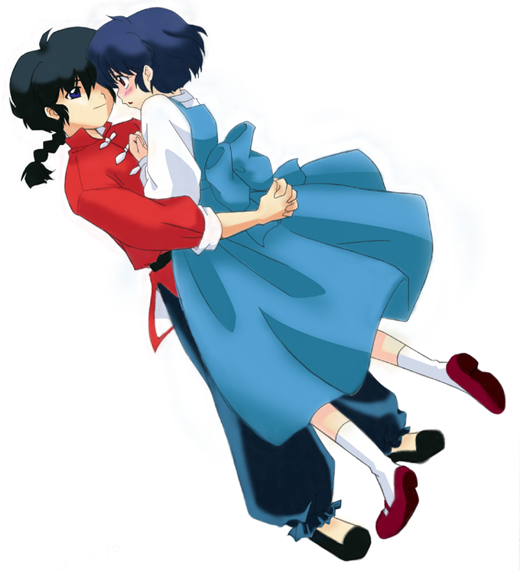 blue_dress, blue_eyes, blue_hair, blush, brown_eyes, chinese_clothes, couple, dress