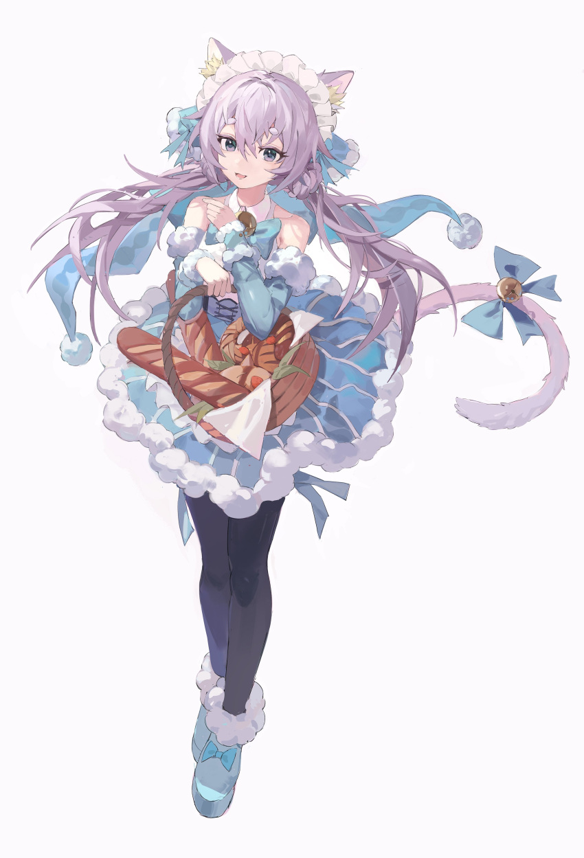 1girl, absurdres, animal_ear_fluff, animal_ears, baguette, bangs, bare_shoulders, basket