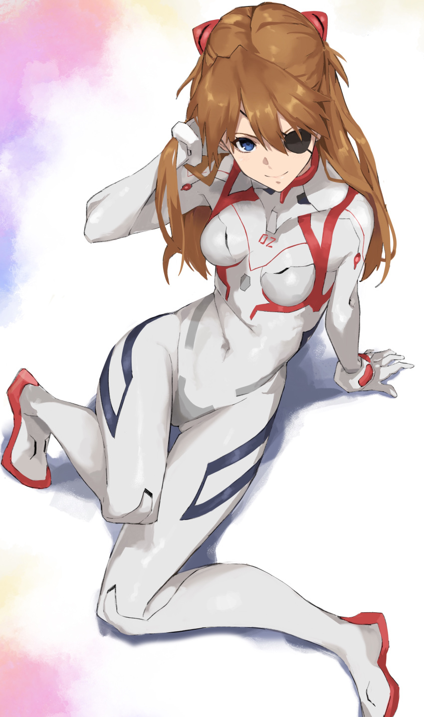 1girl, absurdres, bangs, black_eyepatch, blue_eyes, bodysuit, breasts, brown_hair