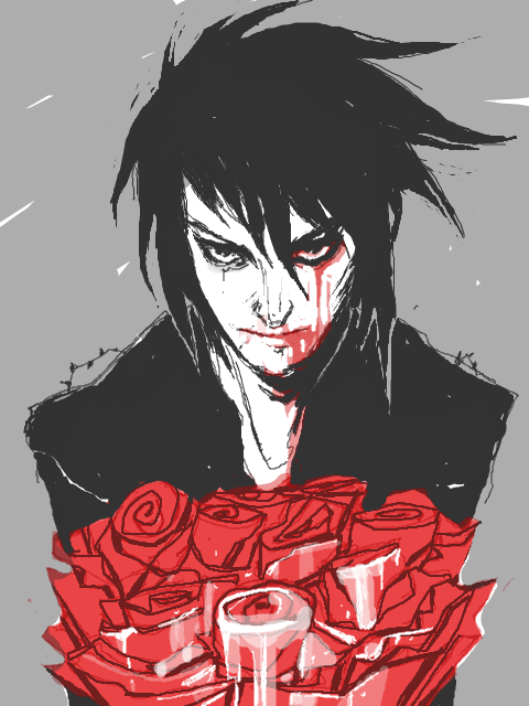 flower, hamletmachine, male, oekaki, original, red, rose, short_hair