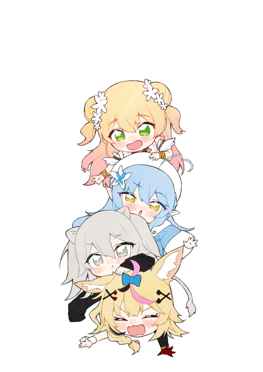 4girls, :d, :o, absurdres, ahoge, angry, animal_ear_fluff, animal_ears