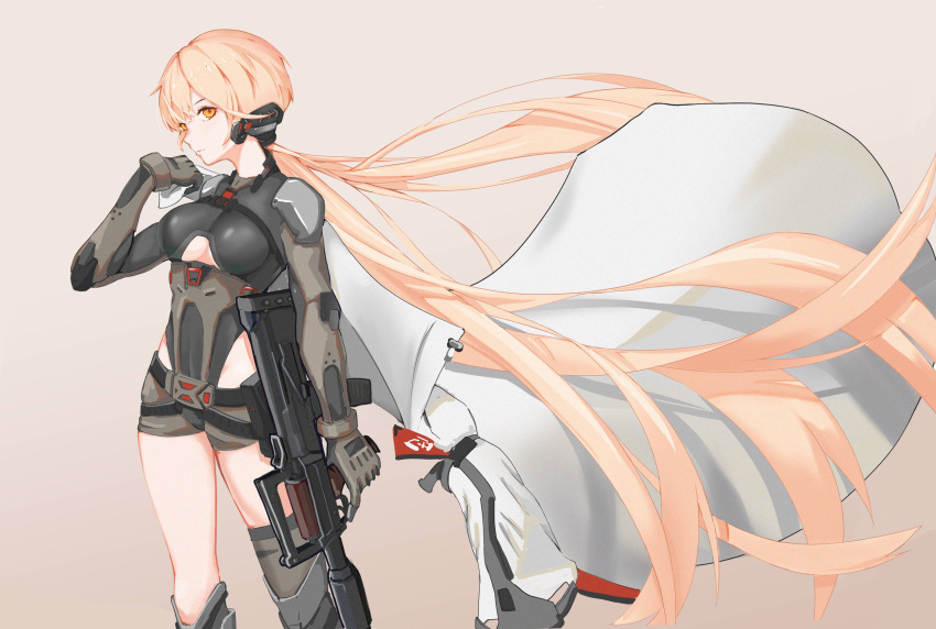 1girl, absurdres, alternate_costume, armor, belt, blonde_hair, breasts, camouflage