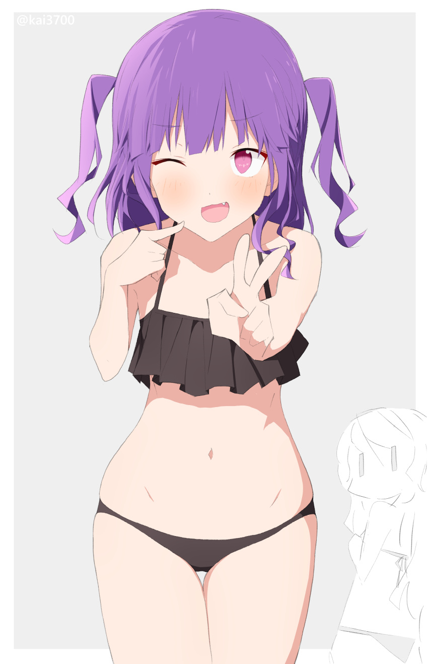 2girls, ;d, absurdres, bang_dream!, bangs, bare_legs, bare_shoulders, bikini