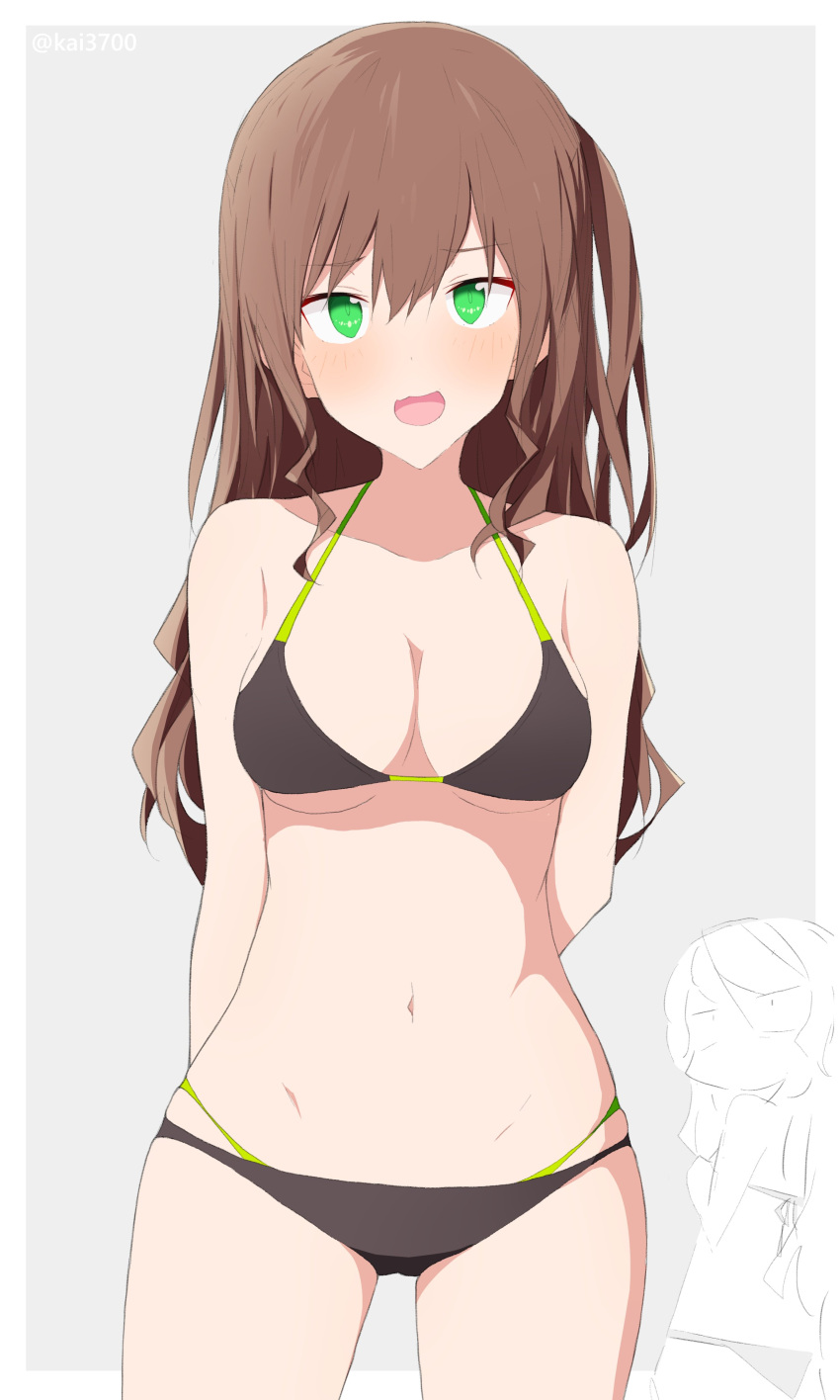 2girls, :d, absurdres, arms_behind_back, bang_dream!, bangs, bare_legs, bare_shoulders