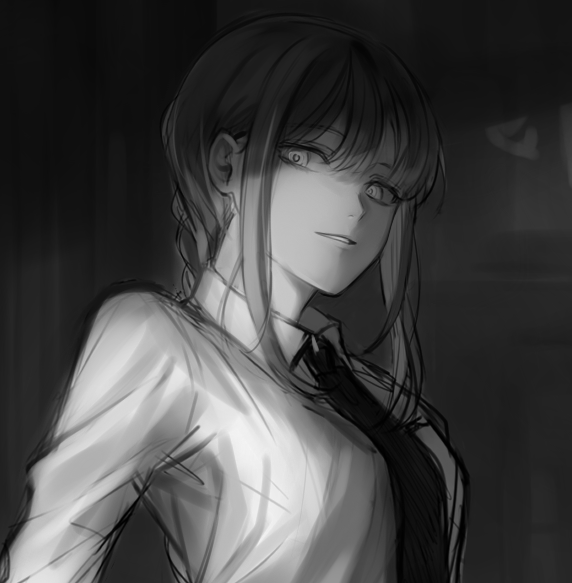 1girl, bangs, blunt_bangs, braid, braided_ponytail, breasts, chainsaw_man, collared_shirt