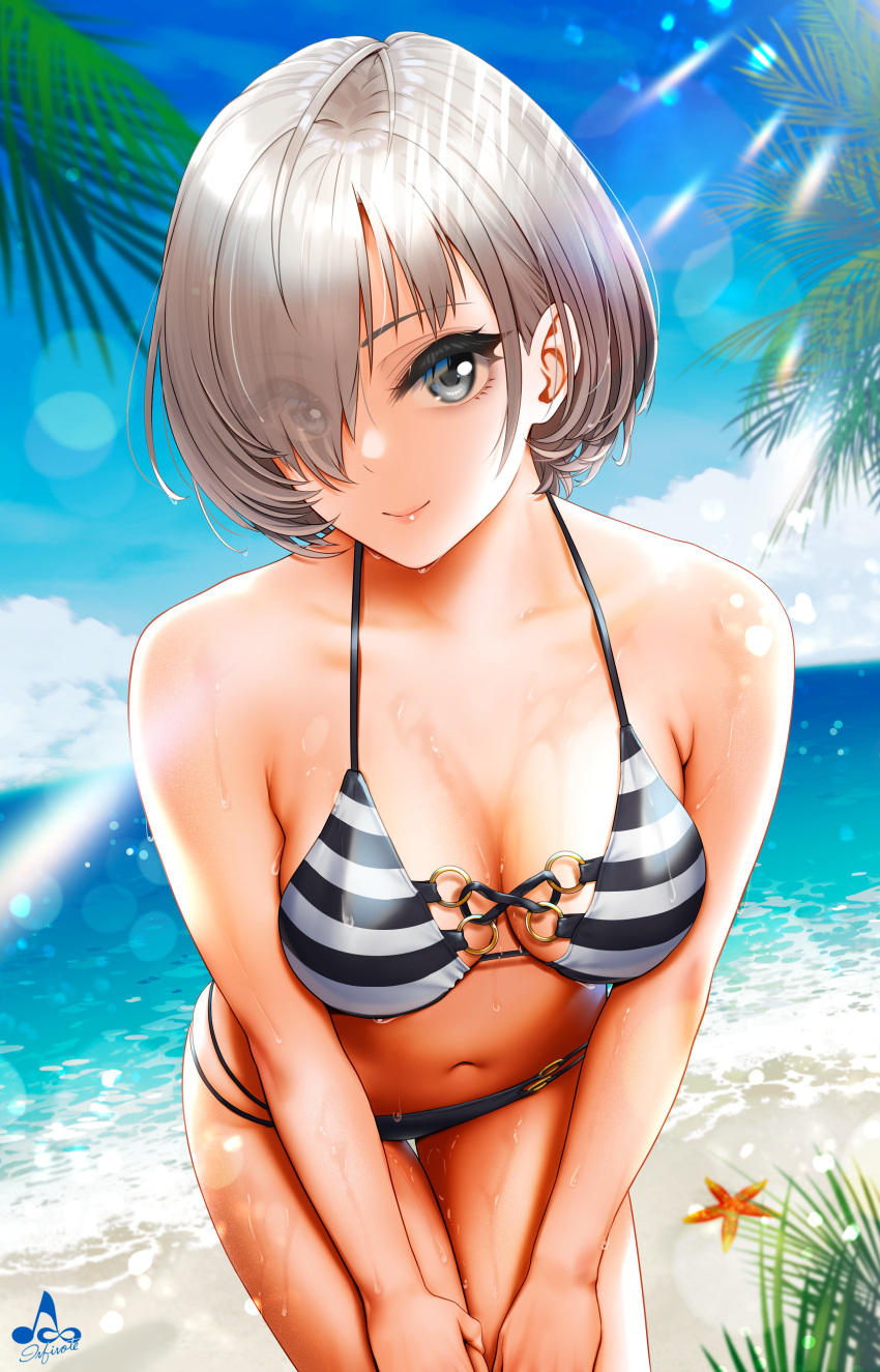 1girl, absurdres, artist_logo, artist_name, bangs, bare_shoulders, beach, bikini