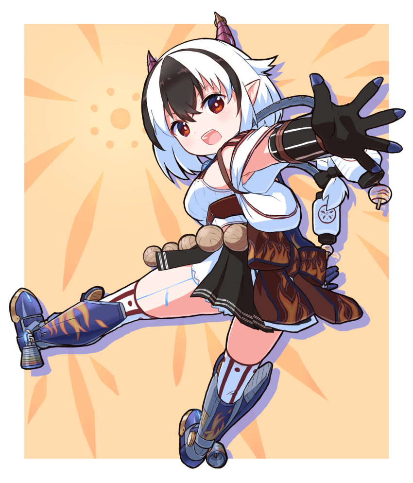 1girl, breasts, crossette_(xenoblade), gloves, highres, horns, medium_breasts, multicolored_hair