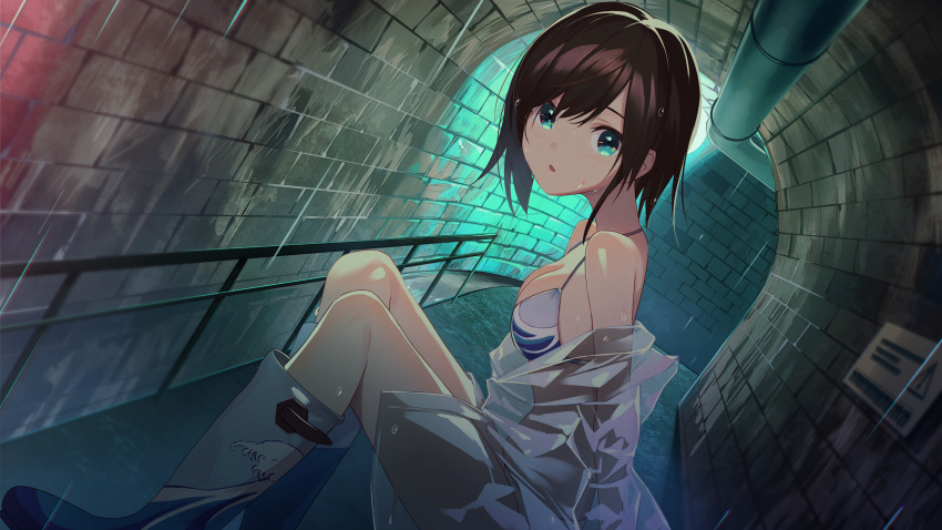 1girl, absurdres, arch, arm_support, arms_behind_back, bangs, bare_shoulders, bikini