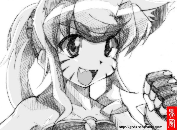 gofu, liru, monochrome, renkin_san-kyuu_magical_pokaan, sketch, traditional_media, whiskers, wolf_ears