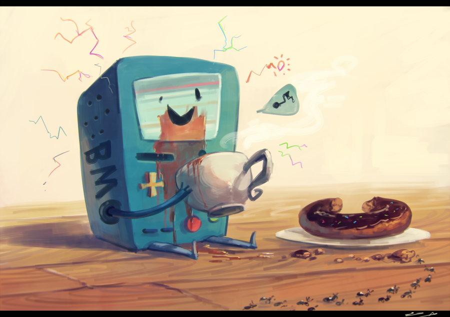 1other, adventure_time, ant, beemo, broken_screen, bug, coffee, coffee_cup