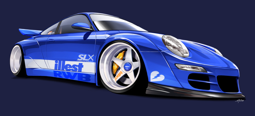absurdres, blue_background, car, ground_vehicle, headlight, highres, illest_(brand), motor_vehicle